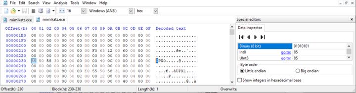 Cyber attack - Using a hexidecimal editor to view UPX packed file