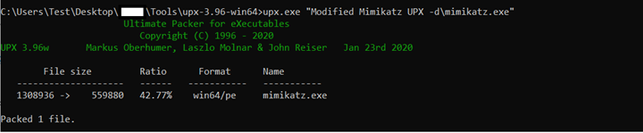 Cyber attack - Using UPX packer to pack mimikatz