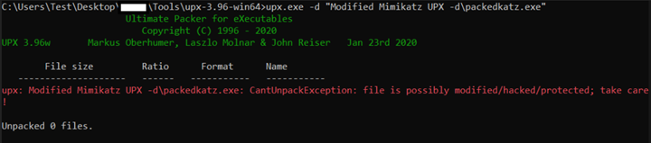 Cyber attack - Mimikatz fails to unpack with UPX packer